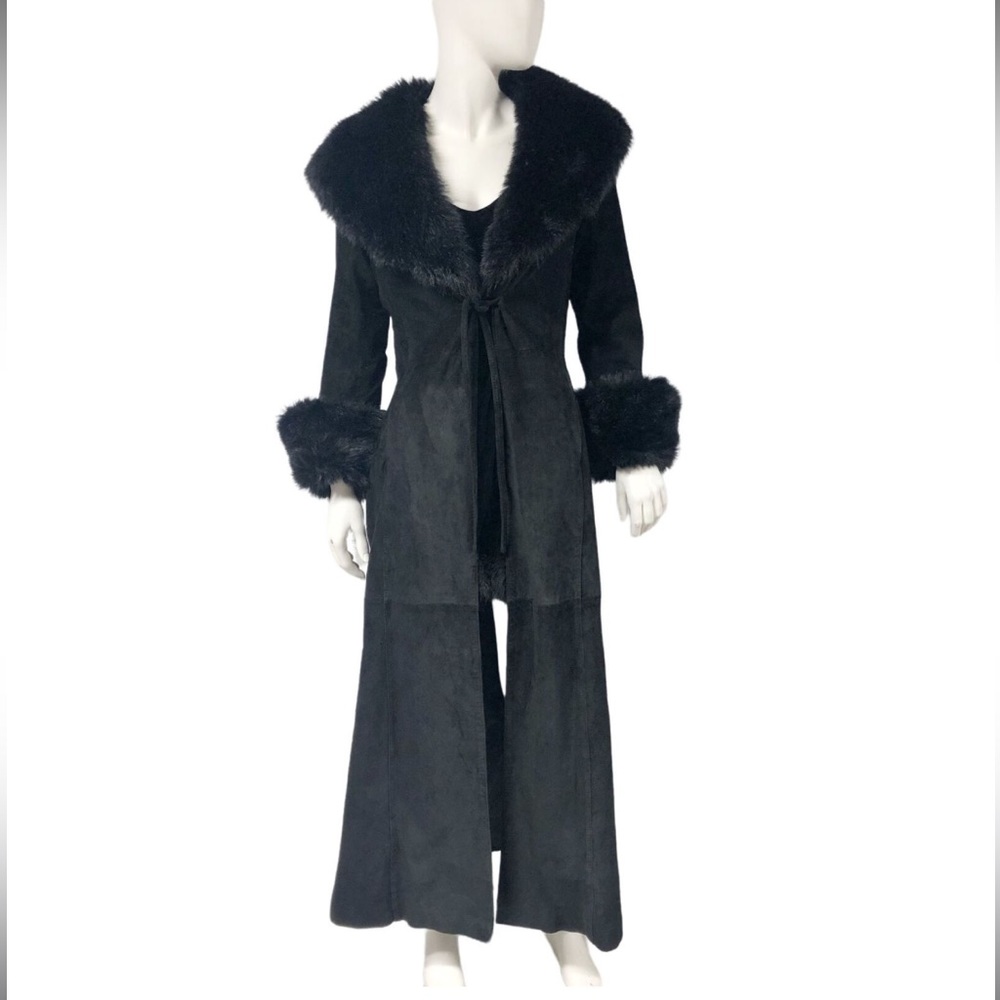 Vintage 1990’s Express Suede Duster size 3/4 faux fur penny lane coat long black